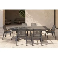 HARTMAN Sondermodell Xanadu / Aruba Set, xerix/anthrazit, Alu/Glaskeramik, 6 Stapelsessel, 220/280x100cm