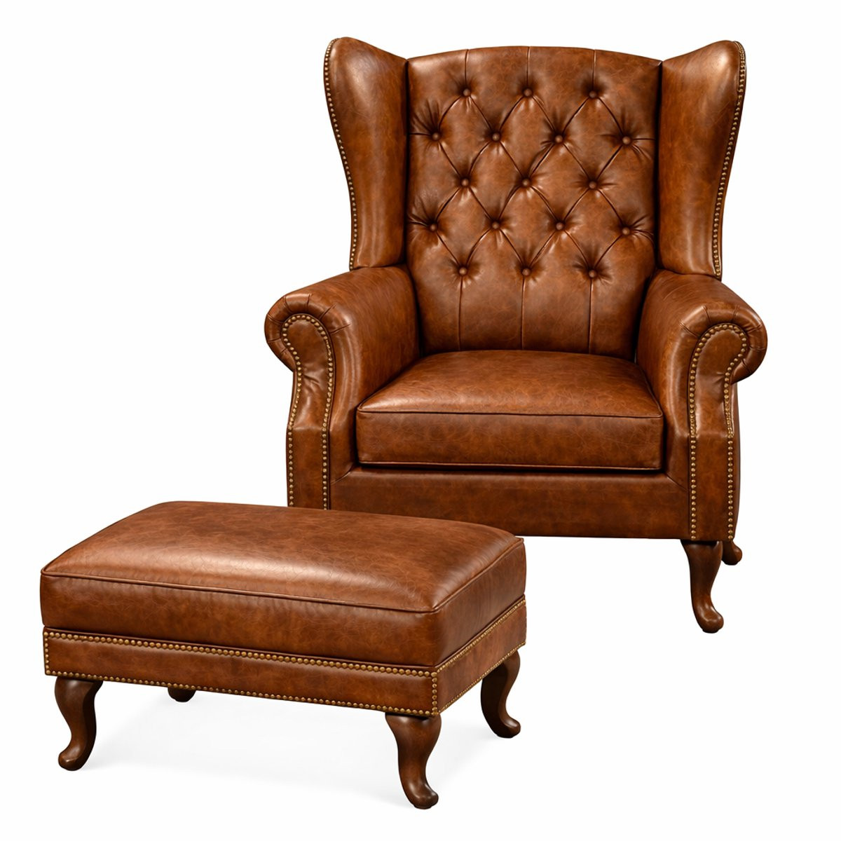 Nova Living Chesterfield Fauteuil met Hocker - Bruin Leer - Set