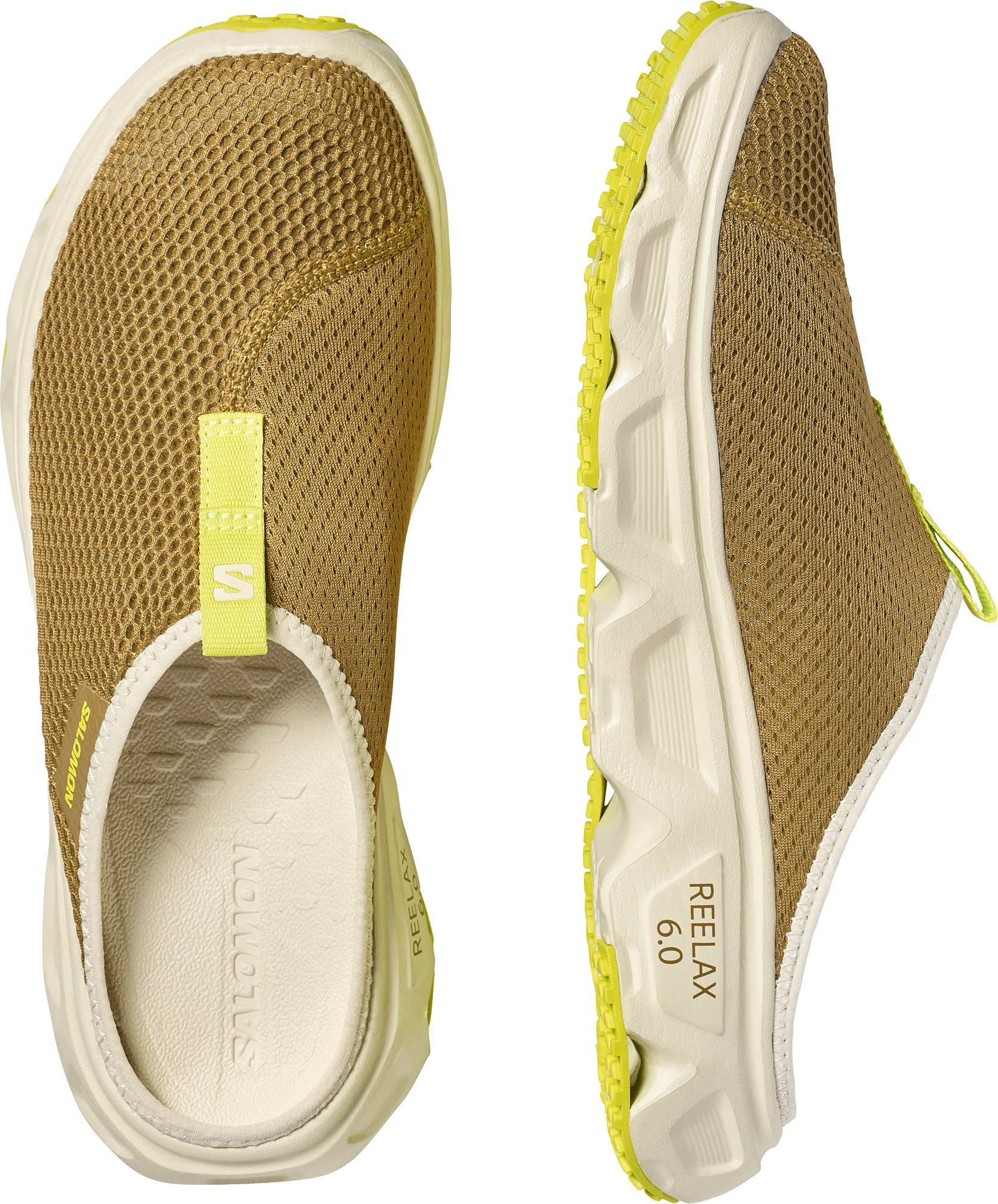 Outdoorsandale SALOMON "REELAX SLIDE 6.0", Herren, Gr. 45, braun (plantation, aspargus grün, acid lime), Textil, Schuhe Outdoorsandale plantation, aspargus grün, acid lime 45