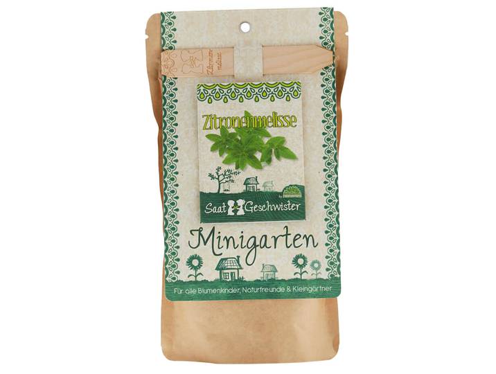 Saatgut Set Zitronenmelisse, Samen mit Gartenerde, Anleitung, Pflanzstäbchen