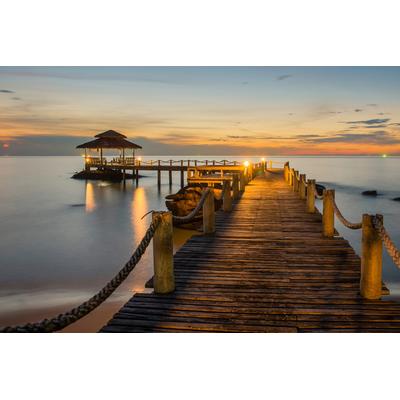 Fototapete PAPERMOON "Wooded bridge pier between sunset", bunt, B:2m L:1,49m, Vlies, Tapeten