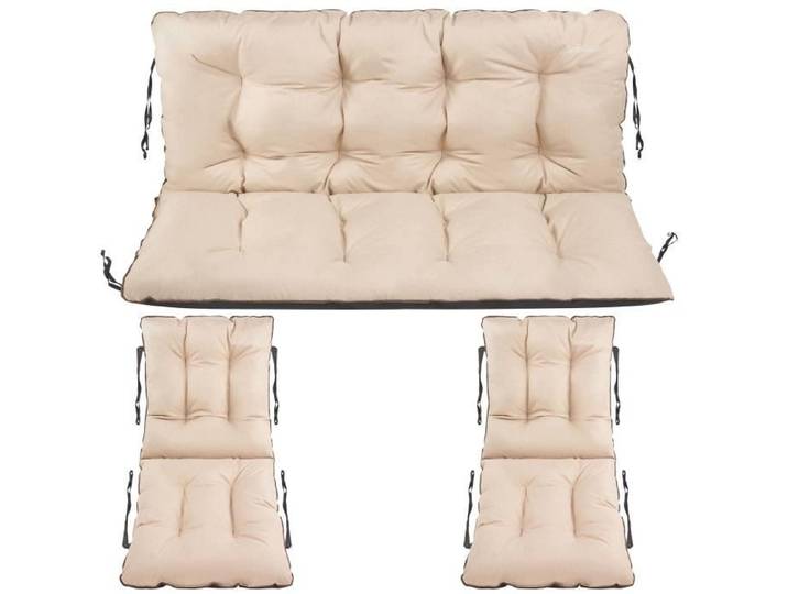 SuperKissen24. Coussin Dossier pour Banc de Jardin Canapé 120x60x50 cm + 2 x 48x96 cm - Extérieur - Imperméable - Lin Beige