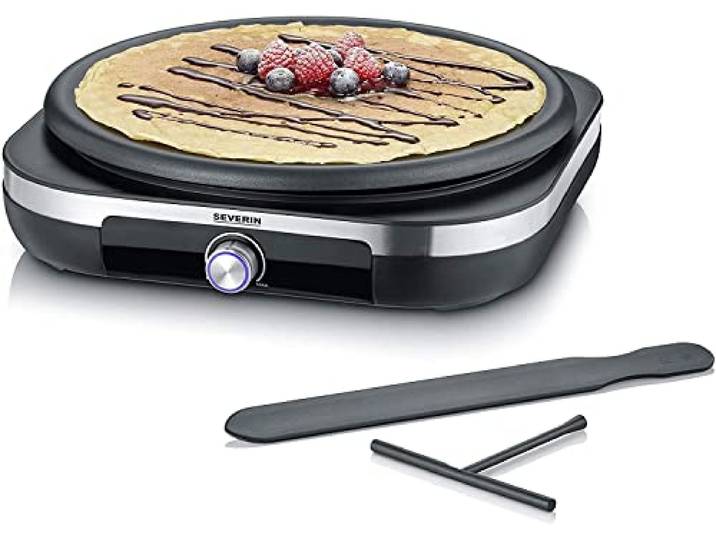 SEVERIN Crêpière\, Avec spatule à crêpe et répartiteur de pâte\, 1500 W\, CM 2199\, Inox / Noir