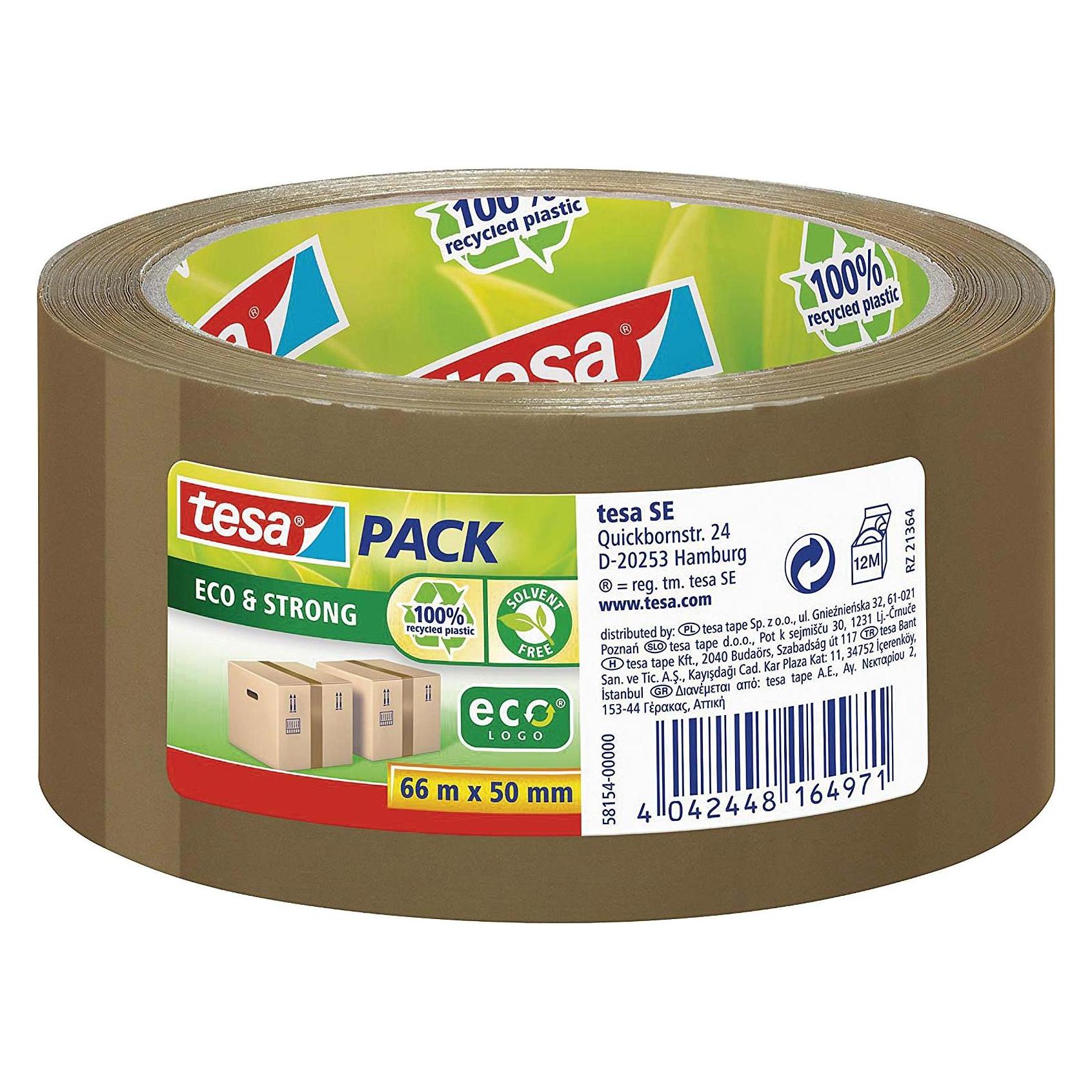 tesa tesapack ECO & STRONG Paketband - Umweltschonendes Packband aus 100 % recyceltem Kunststoff (50 mm) (58154-00000-00)