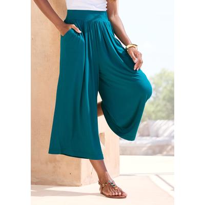 Culotte LASCANA "mit extra weitem Bein aus luftig-leichter Viskose", Damen, Gr. 44, N-Gr, blau (dunkelgrün), Jersey, Obermaterial: 95% Viskose, 5% Elasthan, unifarben, figurumspielend 7/8-Länge, Hosen Culotte, bequeme Schlupfhose mit modischen...