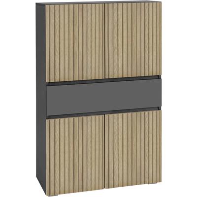 Midischrank HOME AFFAIRE "Wisla", schwarz (anthrazit, eiche struktur), B:76cm H:130cm T:35cm, Holzwerkstoff, Schränke, Midischrank, mit 4 Türen & 1 Schublade, Breite 76 cm, Höhe 130 cm