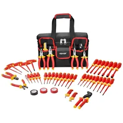 VEVOR isoliertes Schraubendreher Set, 50 tlg. professionelles elektrisches 1000 V Elektrikerwerkzeug mit magnetischen Spitzen, T-Griff-Sechskantschlüssel, Schraubendreher, einpoliger Spannungsprüfer