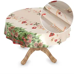 Weihnachtstischdecke Wachstuch Tischdecke abwaschbar Wachstischdecke Weihnachstskranz - Rund 100 cm, Schnittkante