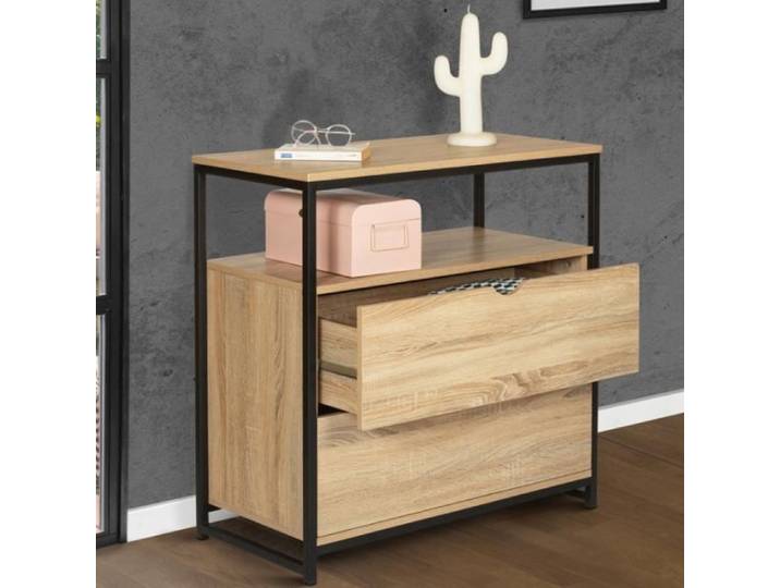 IDMARKET Commode 2 tiroirs DETROIT 80 cm design industriel avec étagère