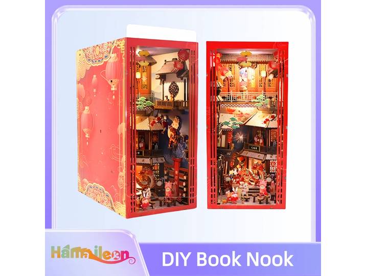 Hamaileon 3D support de livre en bois Puzzle, bricolage maison de poupée serre-livres en bois coin livre modèle Kit de construction avec lumière LED (Huayun Shengjing)