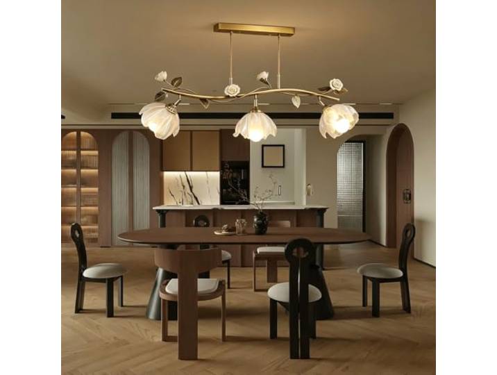 Colwpus Französisches Blütenblattdesign Hängelampe Modernes Restaurant in E27 mit dimmbarer Beleuchtung Kronleuchter Höhenverstellbar Acryl Lampenschirm Geeignet für Teestuben und Esstische