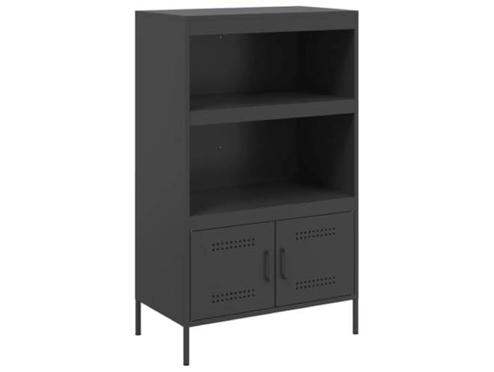 GFMGUEMV Highboard Schwarz 68x39x113 cm Stahl mit 2 Türen und Ablagen Industrie-Stil, Stahlgestell, 2 Fächer, 2 Ablagen, Türen, pflegeleicht, wandmontierbar