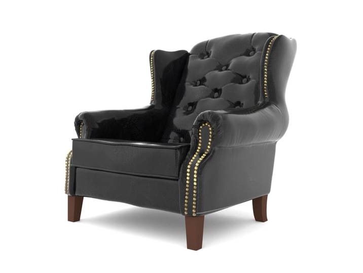 Fauteuil Chesterfield à oreilles en cuir végan, noir