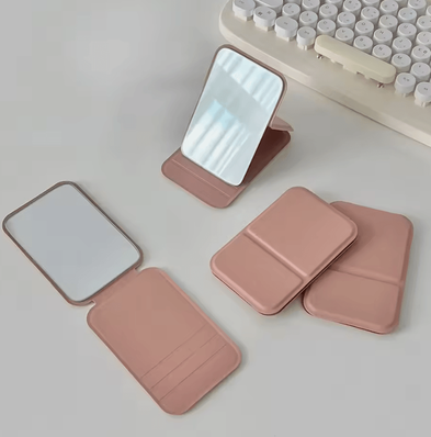Inspire Curations Foldable PU Leather Compact Mirror Compact Makeup Mirror Portable Pocket Mirror For Everyday Beauty 1pc pink