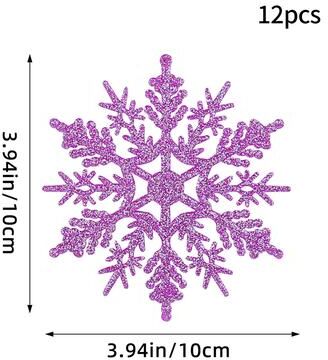 Modern Mode Marketplace Christmas Venue Decoration, Pink Glitter Plastic Snowflake, Winter Party Supplies, Ornaments For Home, Tree Pendant purple Type D 12pcs