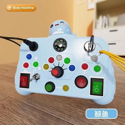 Inspired Finds Montessori Busy Board Sensory Activity Toy With LED Lights For Toddlers blue