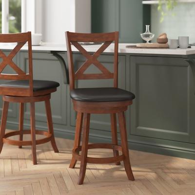 Lancaster Home Commercial Wooden Swivel Upholstered Counter Stool