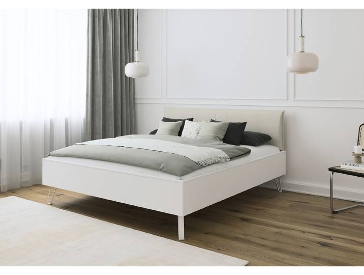 Cadre de lit Liora 180 x 200cm Tissu Blanc/Blanc alpin