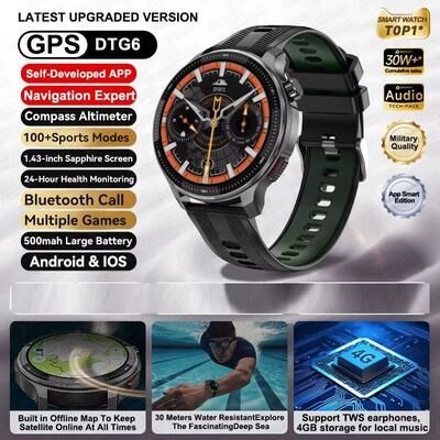Inspire Daily Merch Military GPS Smartwatch With Offline Maps Storage Waterproof Fitness Watch green