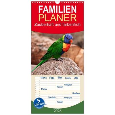 Familienplaner 2026 - Zauberhaft und farbenfroh mit 5 Spalten (Wandkalender, 21 x 45 cm) CALVENDO