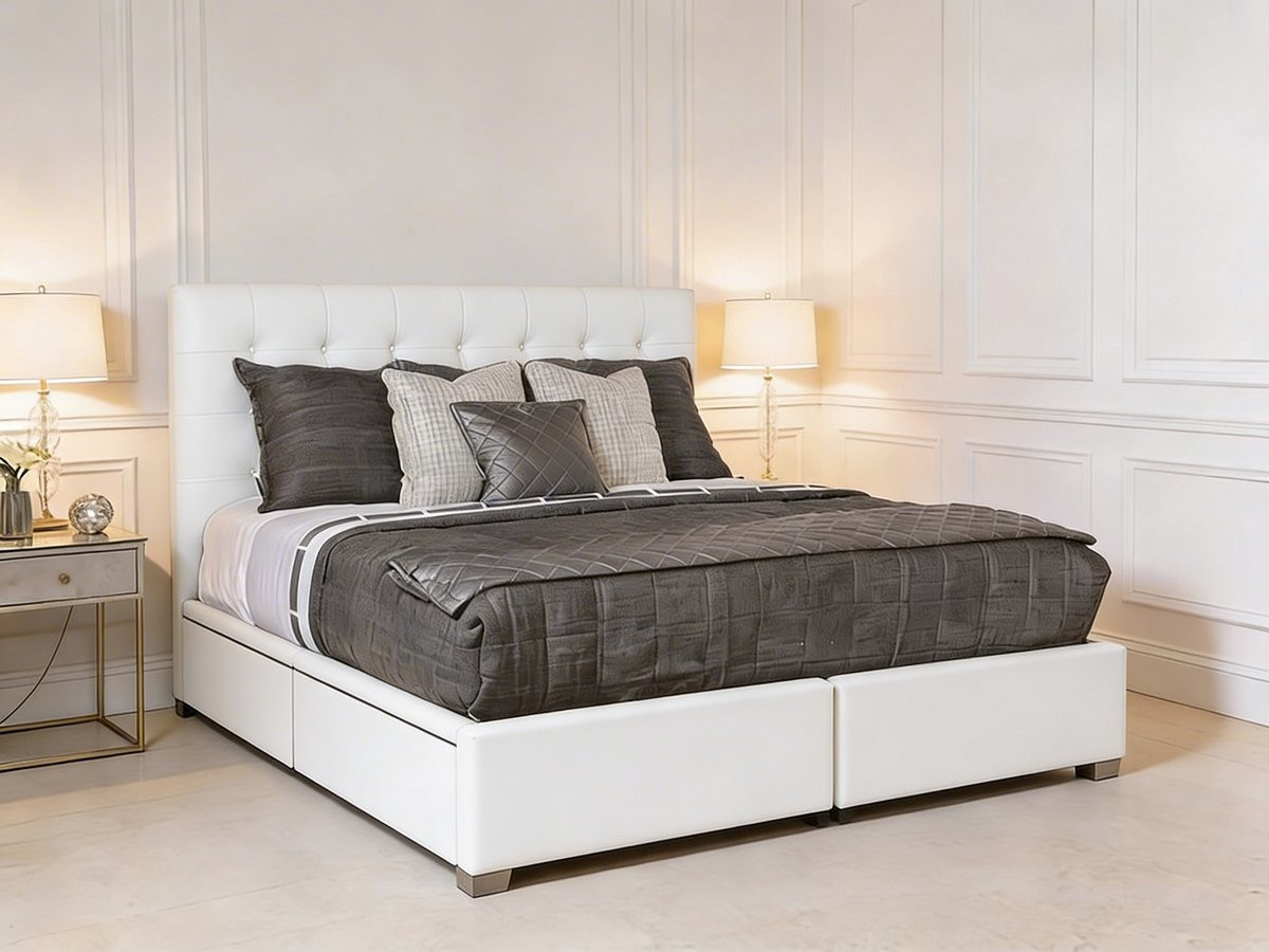 Montréva Boxspring White Koningstijl Luxe Witte Boxspring B/D: 160 x 200 cm