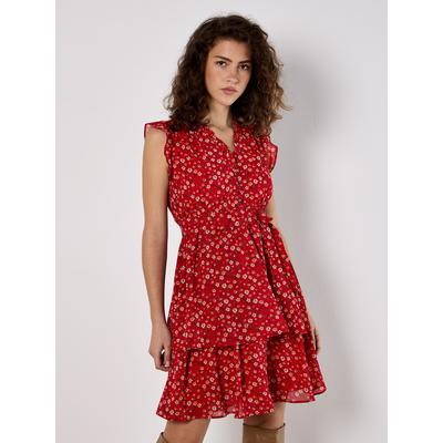 Minikleid APRICOT "Geblümtes Mini-Kleid", Damen, Gr. XS (34), N-Gr, rot, gewebt, Obermaterial: 100% Polyester PES., geblümt, normal, V-Ausschnitt, Kleider Minikleid, aus Chiffon