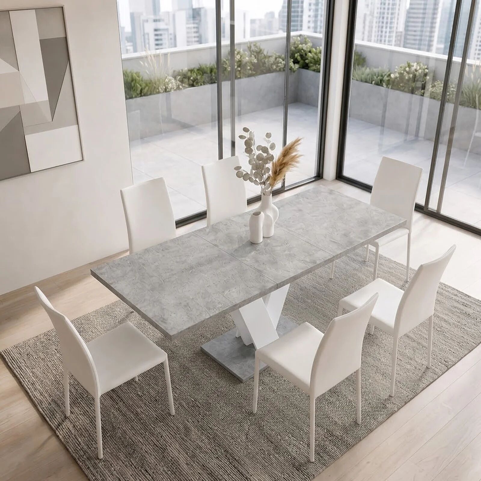 garneroarredamenti Tavolo 120/160cm allungabile moderno bianco cemento Coroline