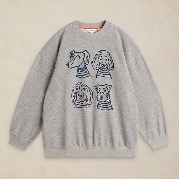 White Stuff Cleo Longline Graphic Sweatshirt Grey Marl