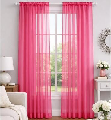 Home Mart Goods "Hot Pink Sheer Window Rod Pocket Curtain Set 90"" Inches Long (2 Panels)"