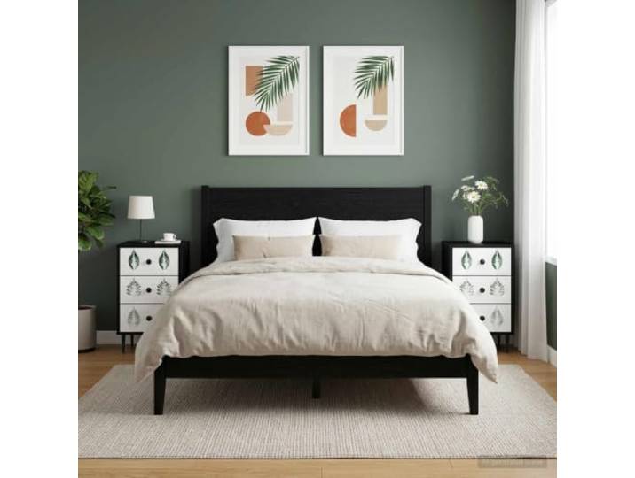 YUTAASU Nachttisch HANAU 2er Set Schwarz Eichen-Optik 36x33x61 cm Holzwerkstoff, Stahlgriffe, erhöhte Füße, dekoratives Muster, Stauraum für Bücher
