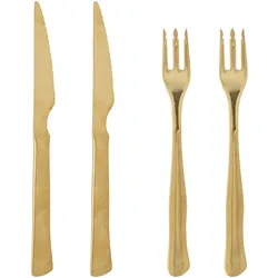 Bloomingville Ollin Steakbesteck, Schwarz, Edelstahl, L22xB2 cm, 4-teilig, gold