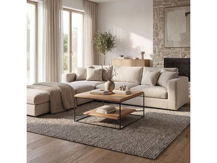 Quadratischer Mesa-Couchtisch mit Ablage 80x80 cm Danzz