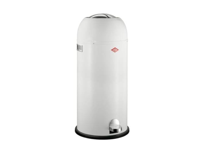 WESCO Kickmaster Maxi Abfallsammler in der Farbe weiß, pulverbeschichtetes Stahlblech, eingebauter Dämpfer, 40 Liter Volumen, großer Einwurf
