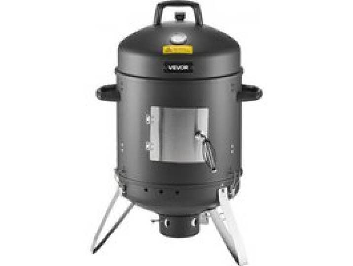VEVOR Fumoir à Charbon 406,4 mm Barbecue à Charbon de Bois Vertical en Acier Revêtu pour Fêtes Grillades Terrasse Jardin Camping, avec 2 Grilles de Cuisson, Thermomètre, Aérations, Cendrier Amovible