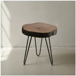 KADIMA DESIGN Beistelltisch BALU Massivholz: Metallbeine, Baumstammoptik, robust, pflegeleicht