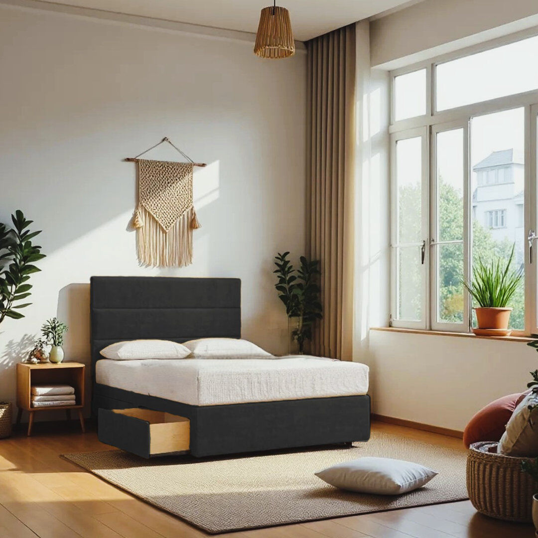 Ebern Designs Upholstered Divan Bed with Mattress Black Single (3')