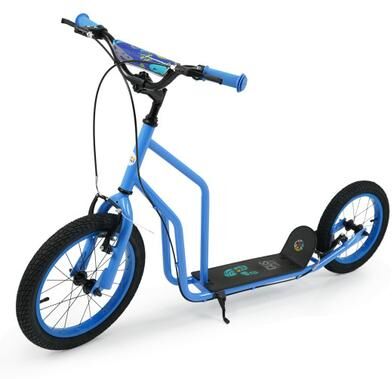 Costway Youth Scooter with Adjustable Handlebar and 16/14-Inch Inflatable Wheels for Age 8+ Years Old-Blue