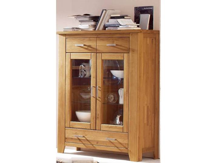 Loft Highboard aus massiver Wildeiche mit Glastüren – Montierte Lieferung – 3%-Vorkasse-Rabatt