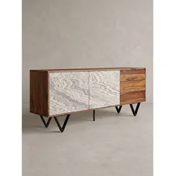 Kommode Dunkles Massivholz Braun-Weiß 175x40x71 cm - AREZZO   Kadima