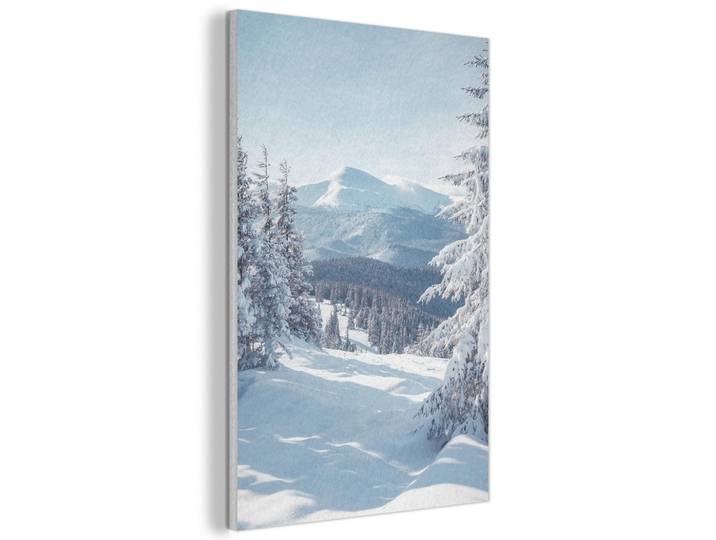 MuchoWow Akustikbild - Winterlandschaft - Natur - Berge - Bäume - Schnee - 60x90, Hellblau, Kunststoff, Rechteckig, 60x90x0.9 cm, Wandverkleidung, Akustikpaneele