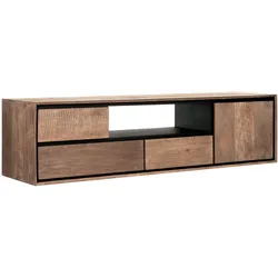 TV-Board Metropole Hängend aus Teakholz, modern massiv, natur, 155 cm, mit Metallgestell