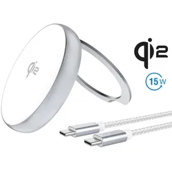 4smarts Qi2 Charger Kickstand mit Kabel 20cm, silber / weiß