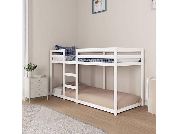KTHLBRH Etagenbett weiß 80 x 200 cm aus massivem Kiefernholz Mit Sicherheitsseiten, kompaktes Design, inklusive Latten für begrenzten Platz