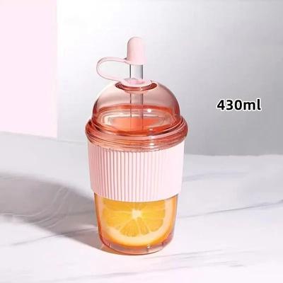 Uplift Picks Large Capacity Boba Tea Cup With Straw And Lid Reusable Drink Bottle pink 430 Ml