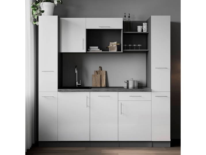 Singleküche Oliver ohne Mikro Kombi B 205cm Weiß/Weiß