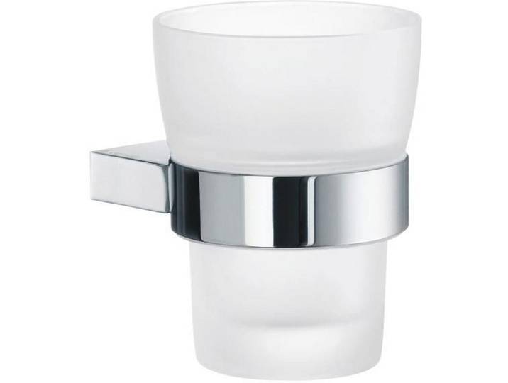 Zahnputzbecher, Chromfarben, Metall, Glas, 7.4x9.8 cm, inkl. Befestigungsmaterial, Badaccessoires, Badaccessoires-Serien