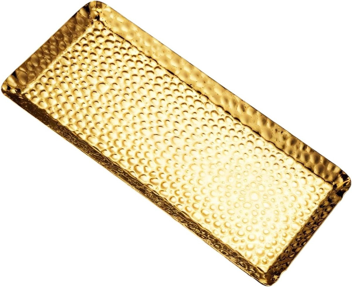 Metalen Dienblad Decoratieve Schotel Gehamerd Ontwerp Goud 25 x 11 cm