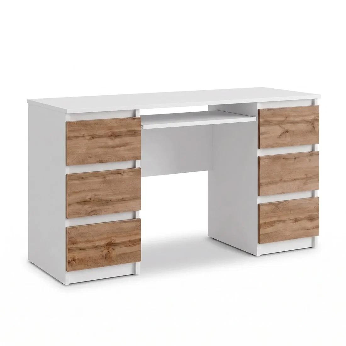 Marlotte Computerbureau met 6 Laden en Uitschuifbare Toetsenbordlade B130 x H78 x D50 cm