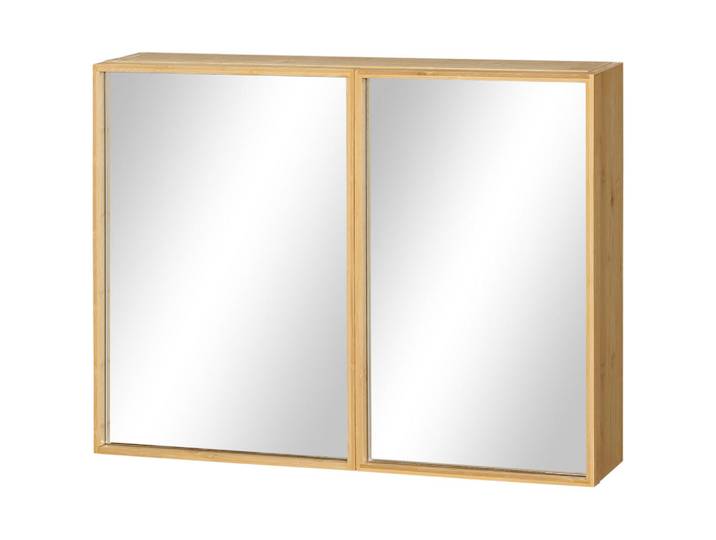 Kleankin Spiegelschrank mit 3 Innenböden, Doppeltür, Bambus, Natur, 65,2 x 14 x 50 cm, Naturfarben, Glas, 65.2x50x14 cm, Badezimmer, Badezimmerspiegel, Spiegelschränke
