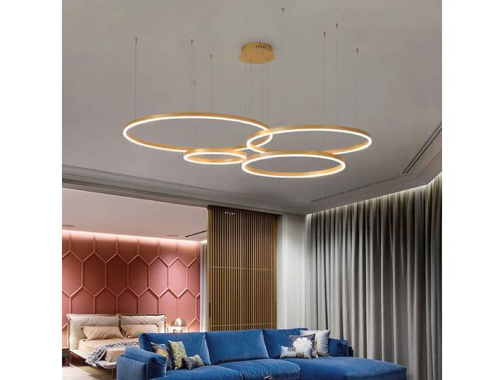 Lampes suspendues LED modernes éclairage domestique anneaux brossés Lustre monté au plafond lampe suspendue ronde Lustre couleur café or